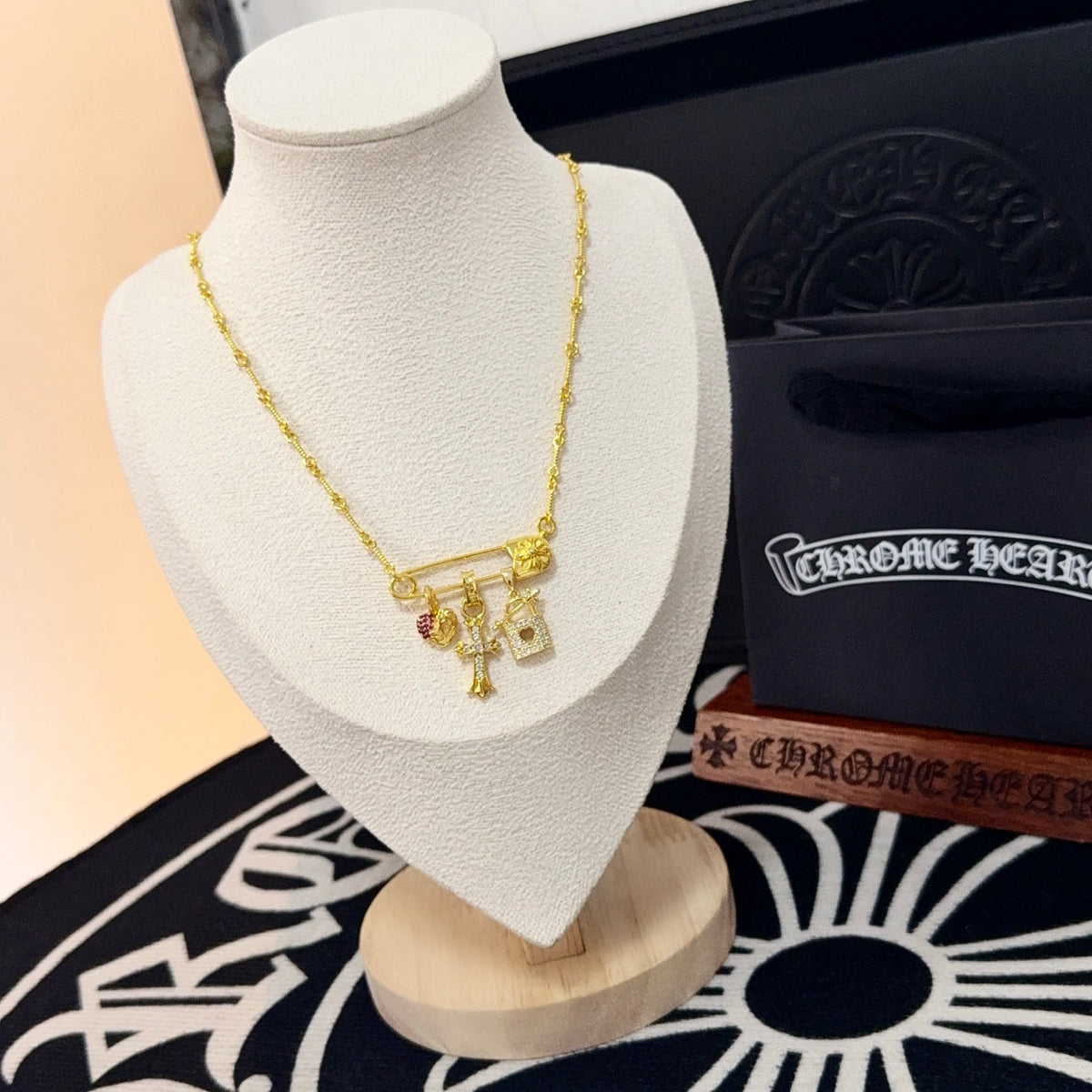 antique cross Necklace for men - alternate angle view 3