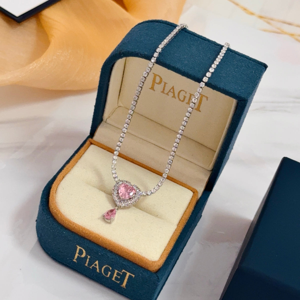 gold crystal inlaid Necklace for women - alternate angle view 2