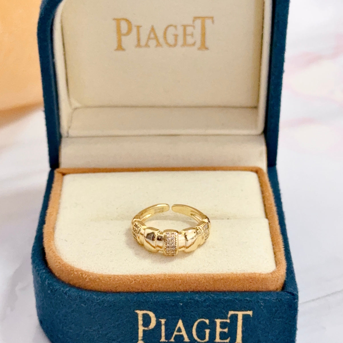gold crystal inlaid Ring for women - alternate angle view 3