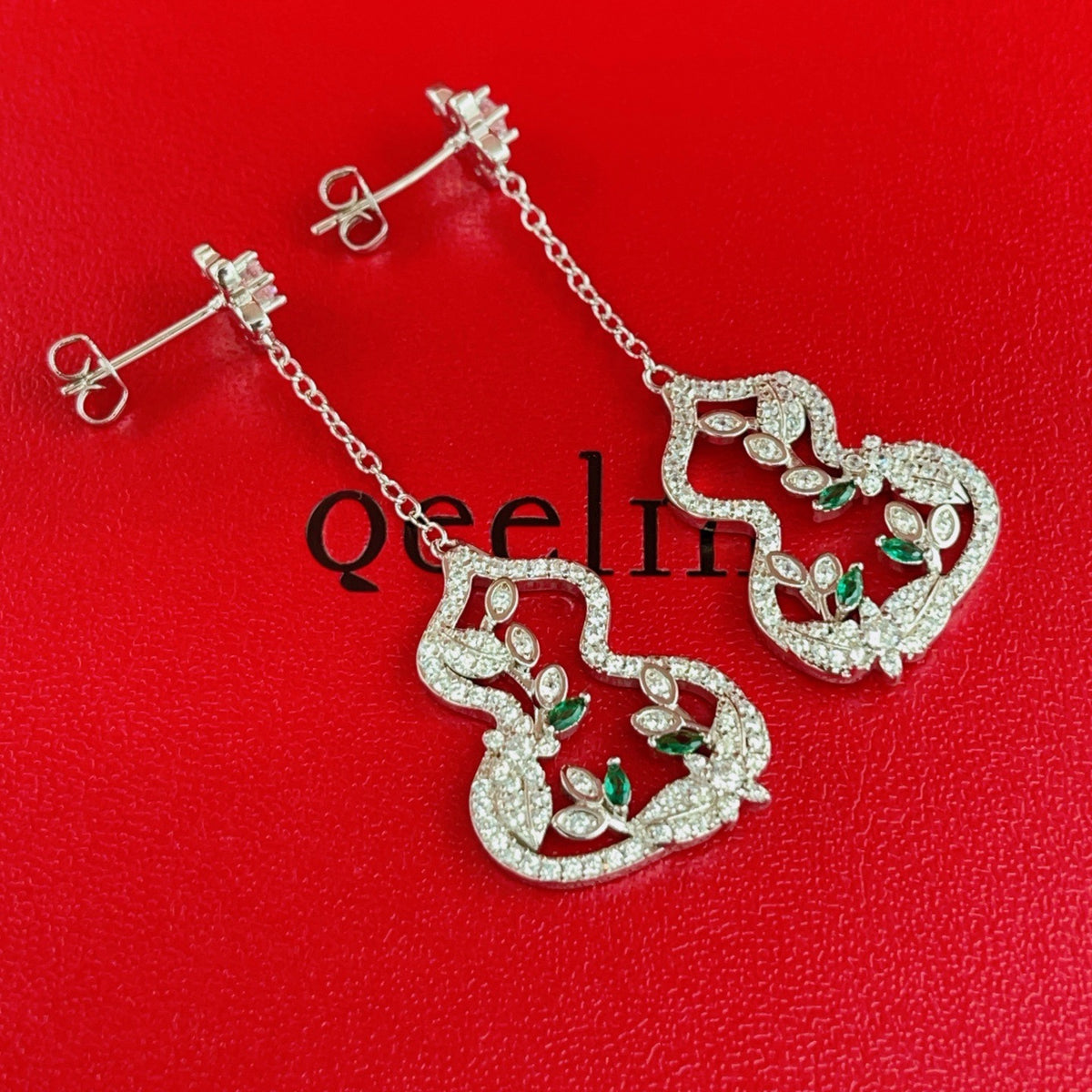 silver brass luxury Drop Earrings for women - alternate angle view 3