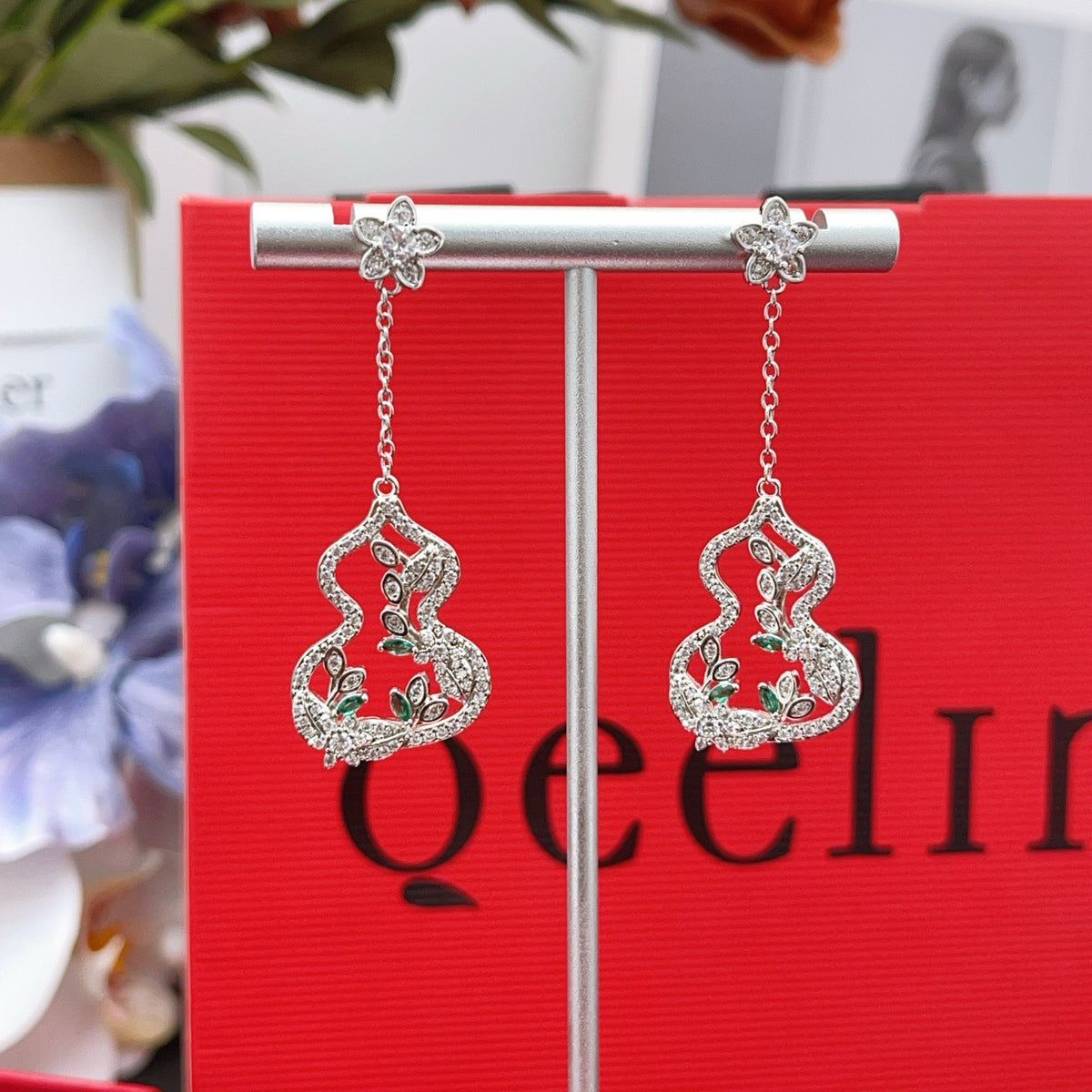 silver brass luxury Drop Earrings for women - alternate angle view 8