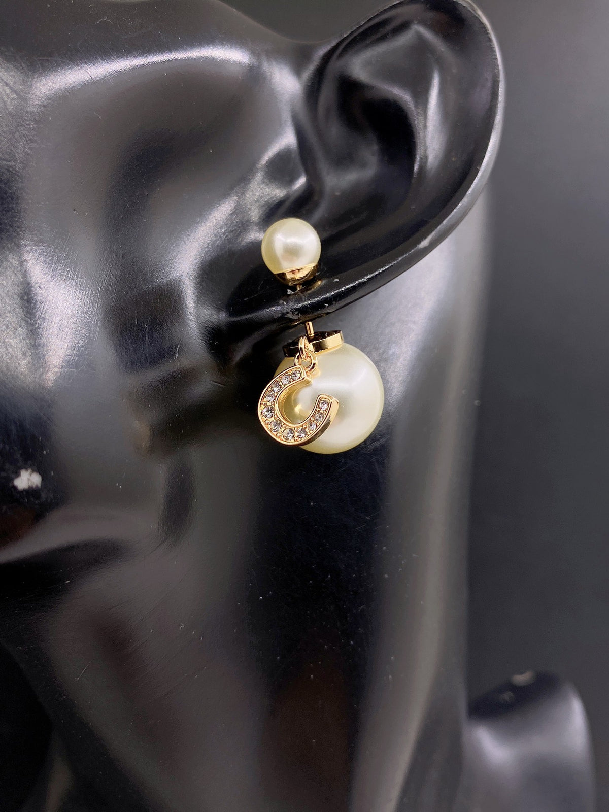 yellow brass pearl Drop Earrings for women - alternate angle view 2