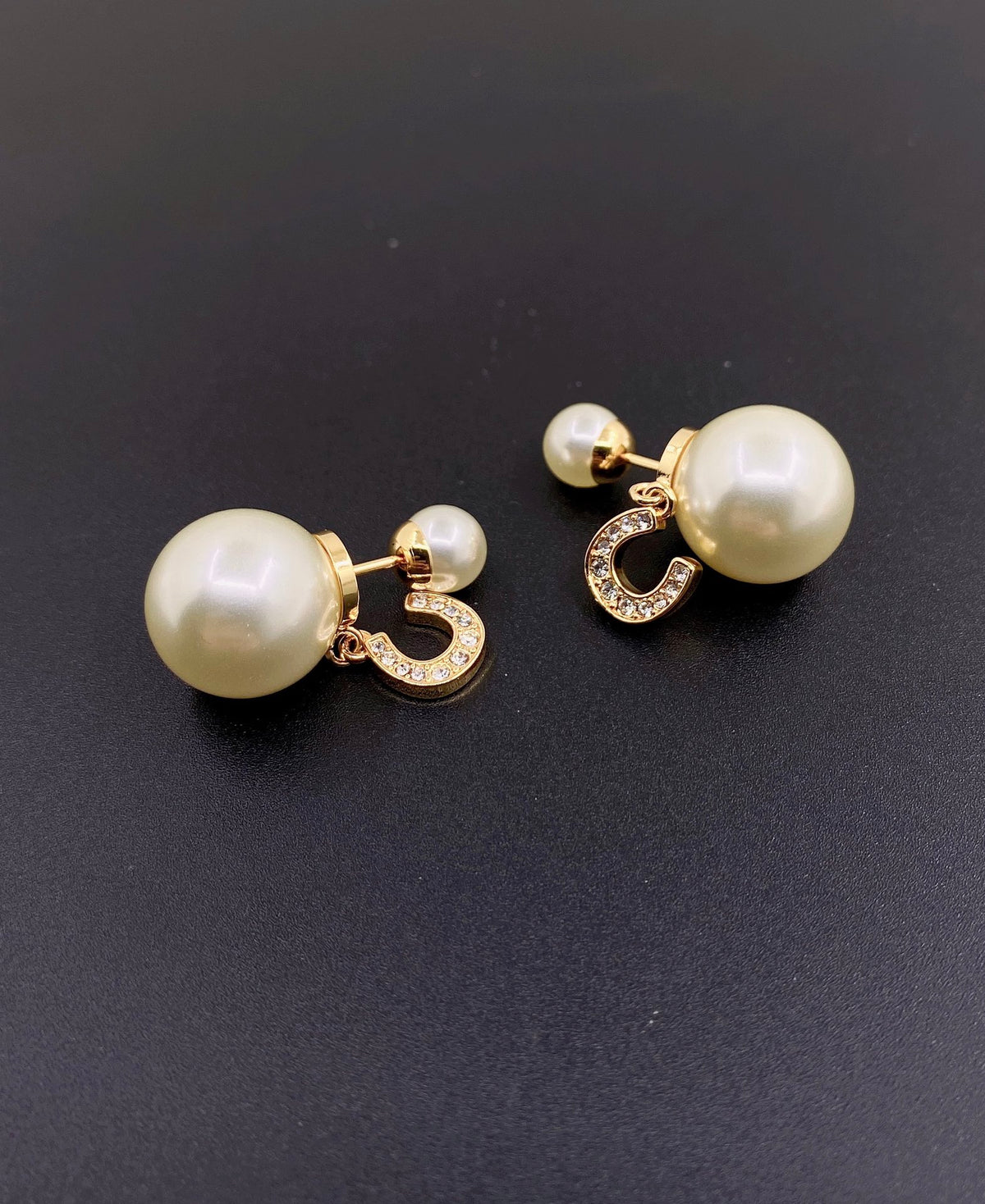 yellow brass pearl Drop Earrings for women - product detail view