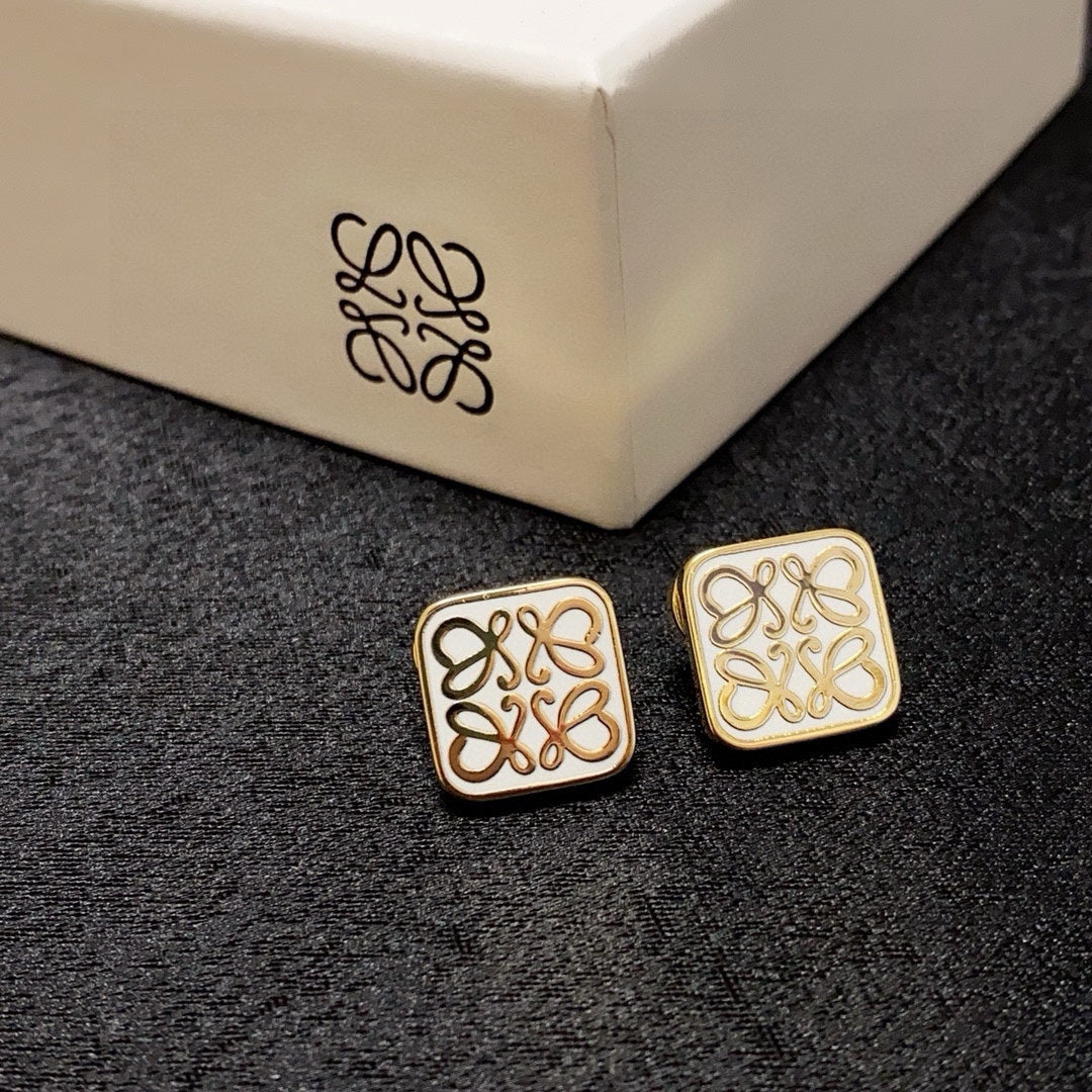 black and white brass floral Drop Earrings for women - alternate angle view 4