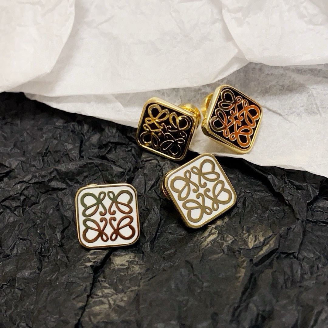 black and white brass floral Drop Earrings for women - alternate angle view 6