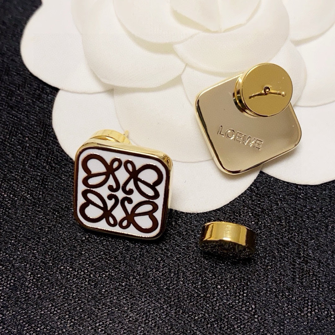 black and white brass floral Drop Earrings for women - alternate angle view 5