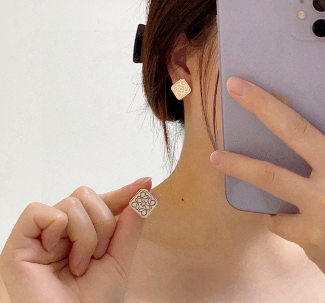black and white brass floral Drop Earrings for women - product detail view