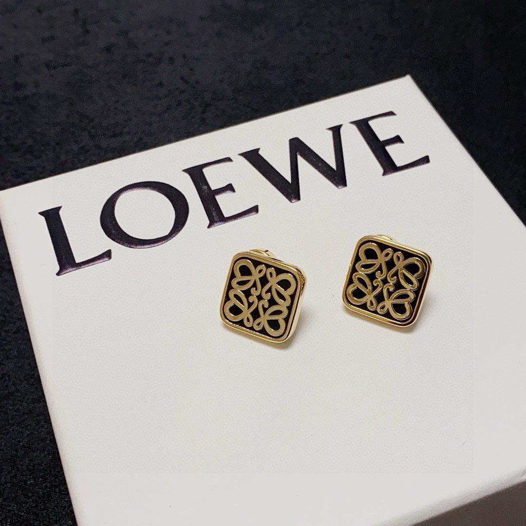 black and white brass floral Drop Earrings for women - alternate angle view 3