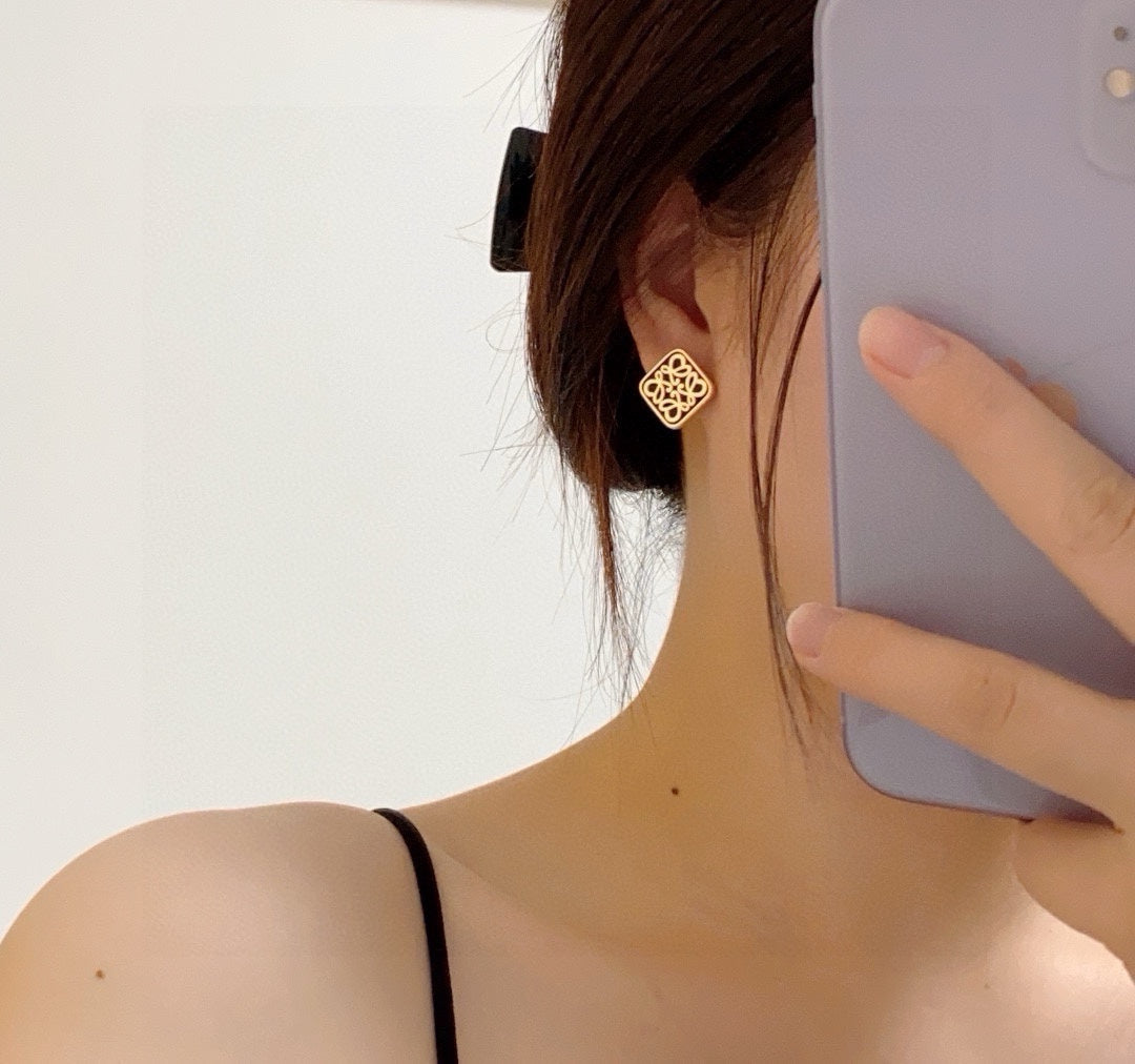black and white brass floral Drop Earrings for women - alternate angle view 2