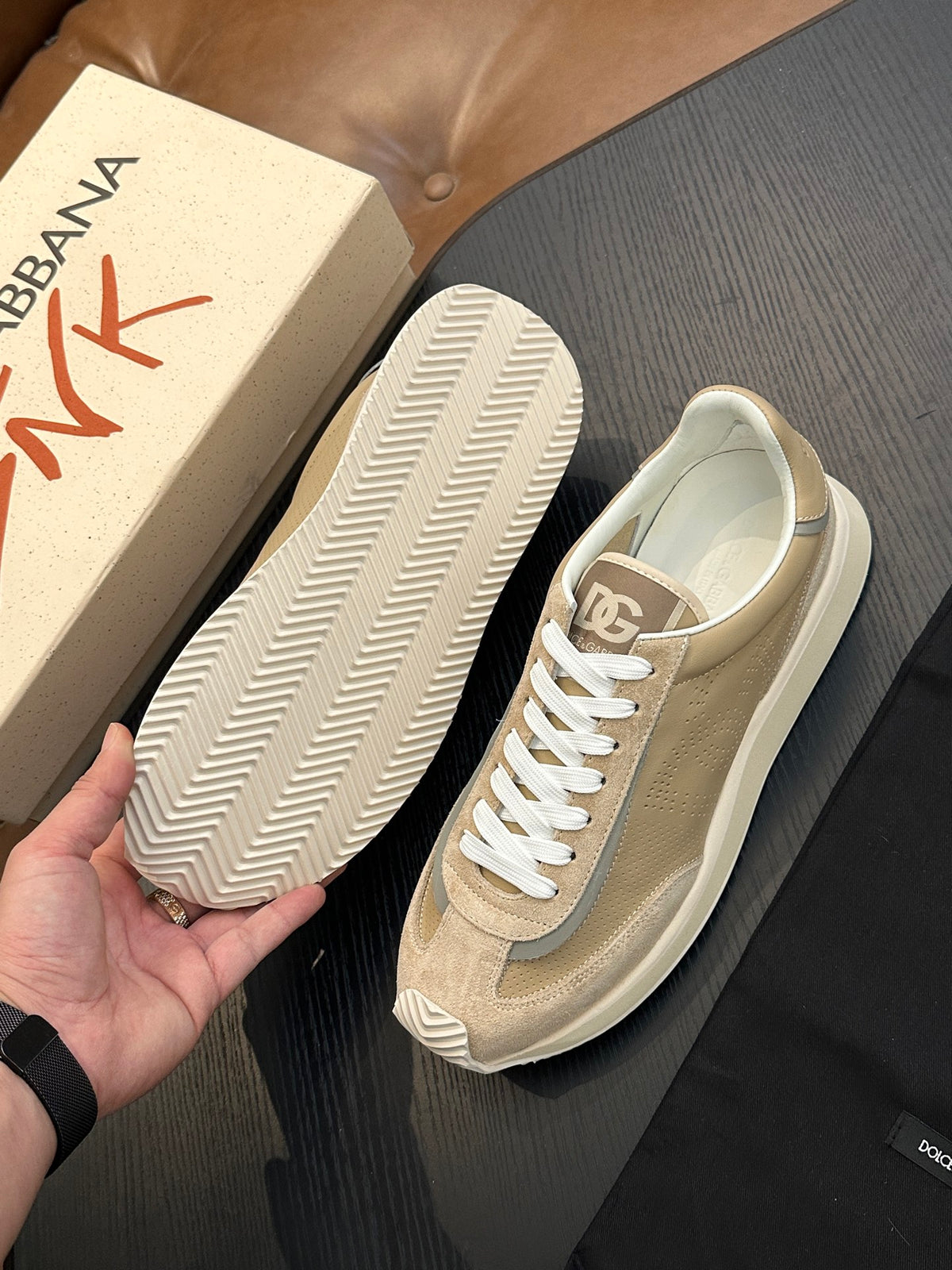 Dolce & Gabbana DG Cushion Calfskin Skate Sneakers with TPU Sole