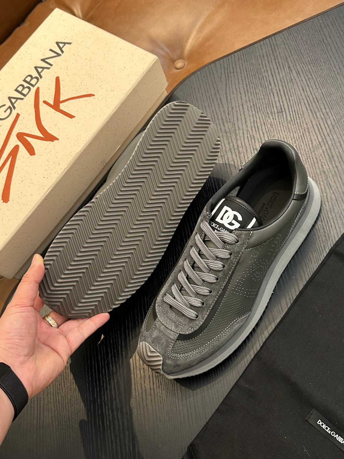 Dolce & Gabbana DG Cushion Calfskin Skate Sneakers with TPU Sole
