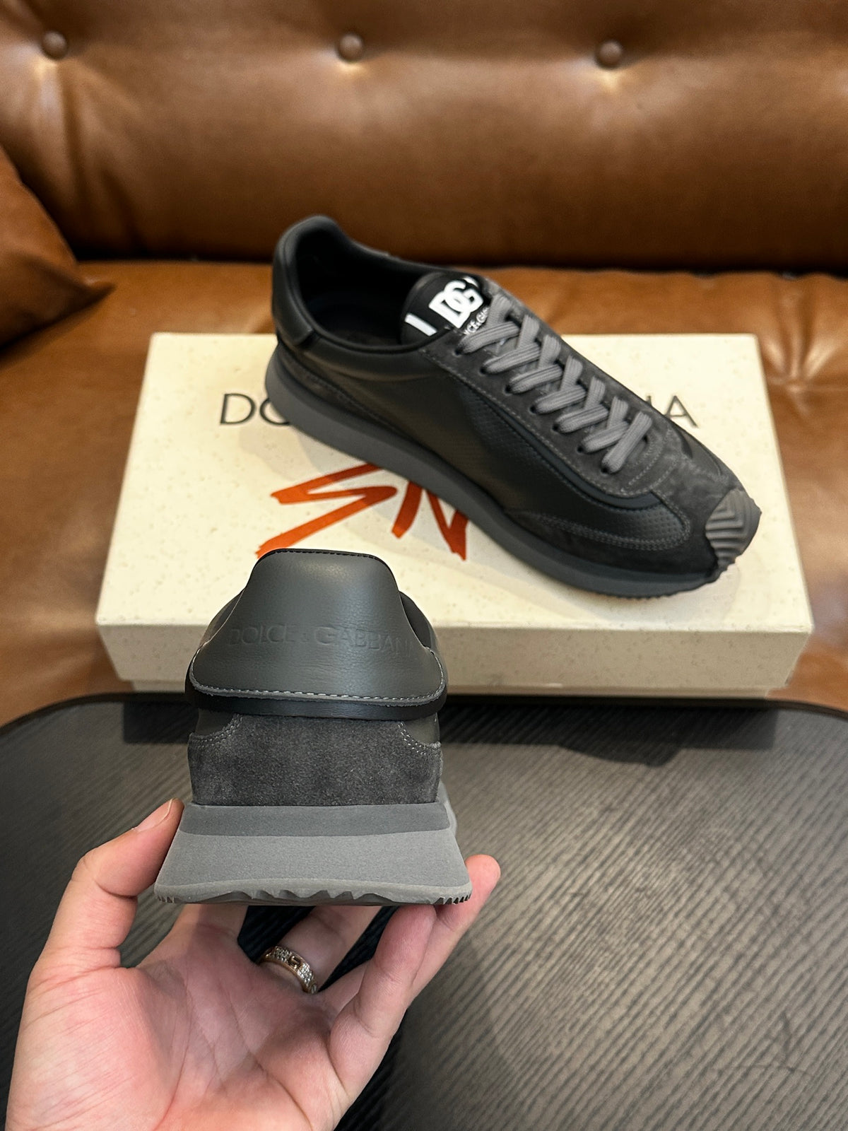Dolce & Gabbana DG Cushion Calfskin Skate Sneakers with TPU Sole