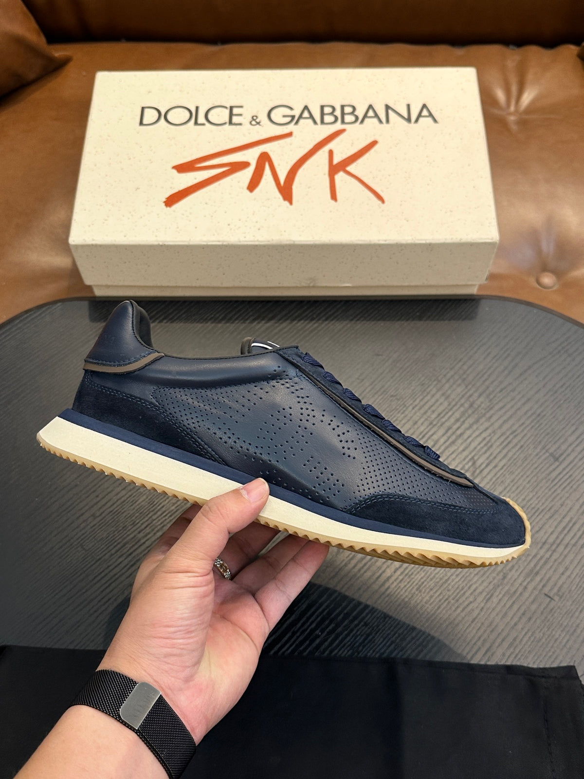 Dolce & Gabbana DG Cushion Calfskin Skate Sneakers with TPU Sole