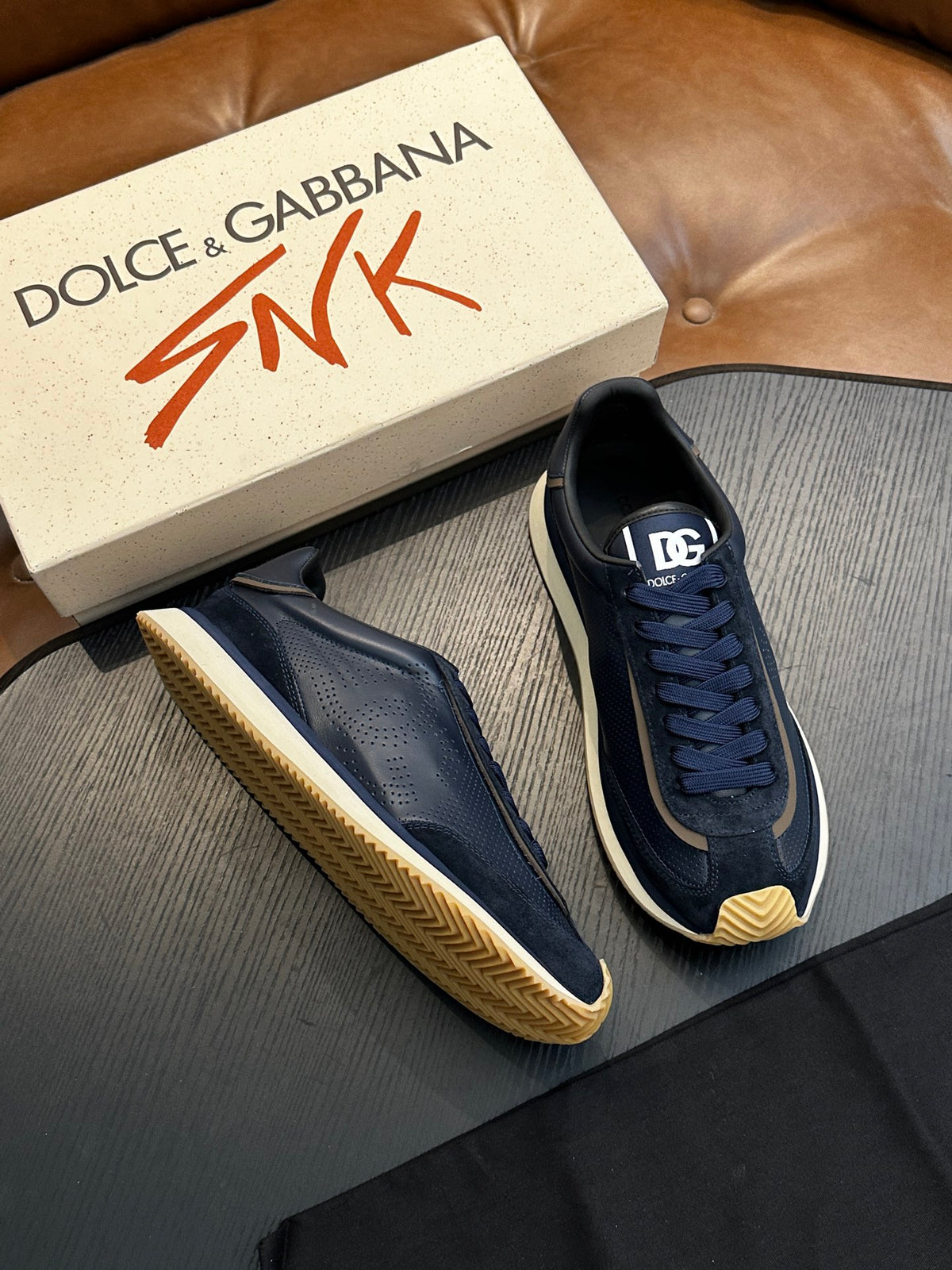 Dolce & Gabbana DG Cushion Calfskin Skate Sneakers with TPU Sole