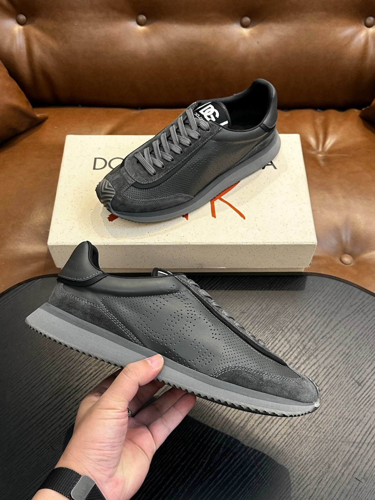 Dolce & Gabbana DG Cushion Calfskin Skate Sneakers with TPU Sole