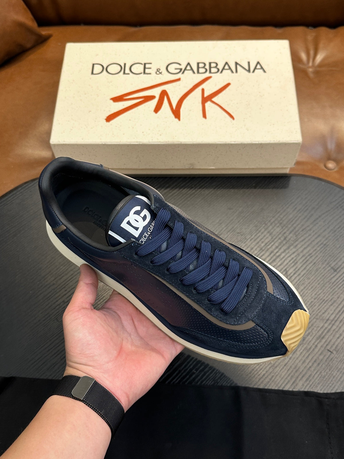 Dolce & Gabbana DG Cushion Calfskin Skate Sneakers with TPU Sole
