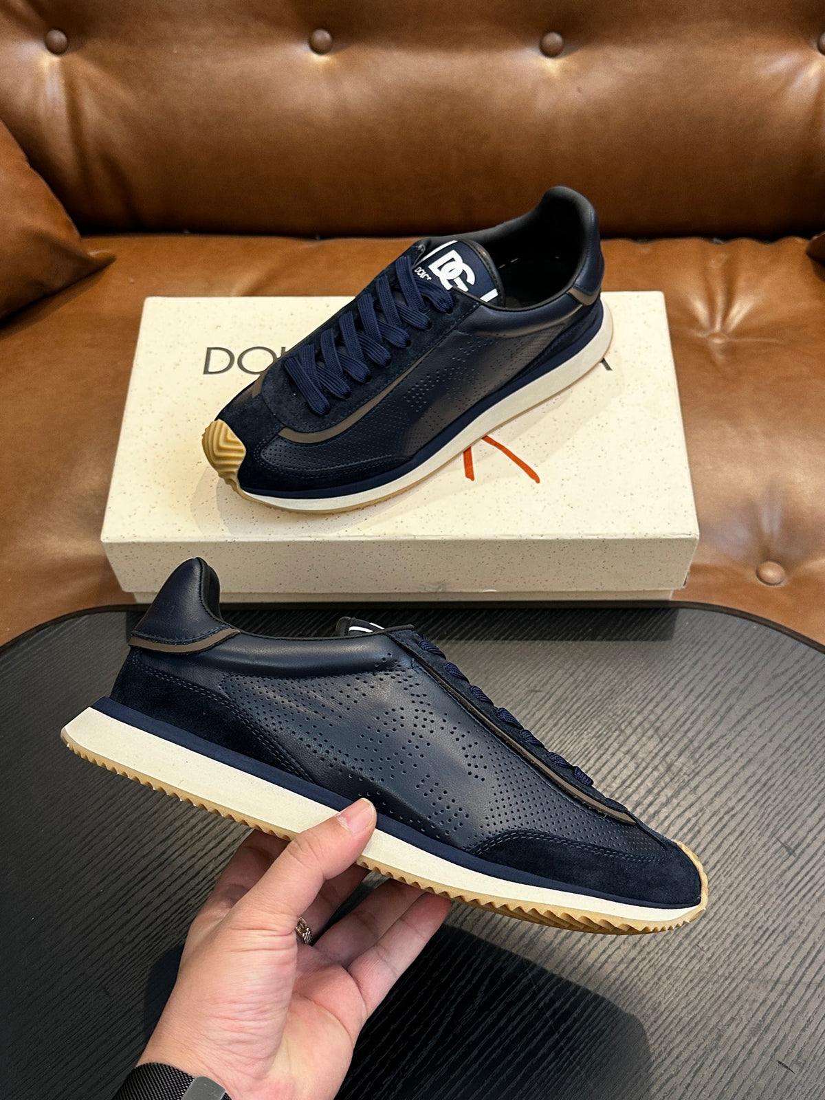 Dolce & Gabbana DG Cushion Calfskin Skate Sneakers with TPU Sole