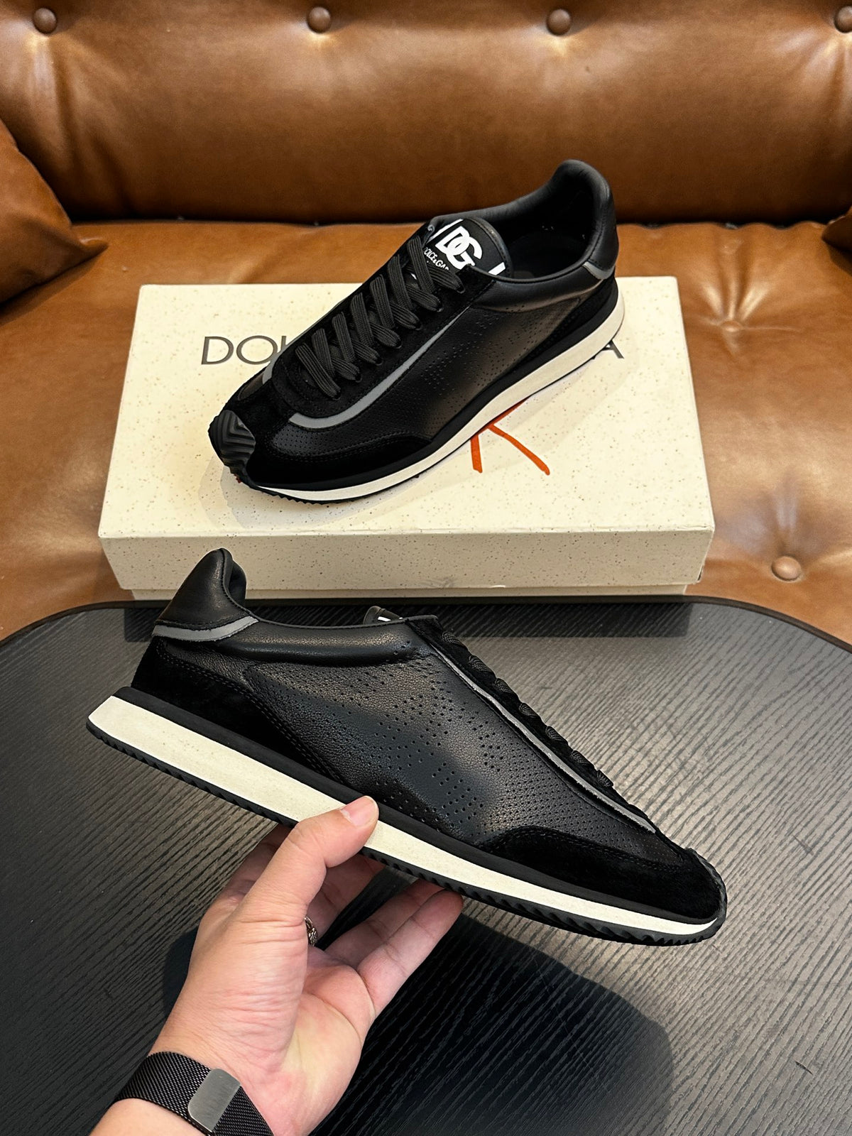 Dolce & Gabbana DG Cushion Calfskin Skate Sneakers with TPU Sole
