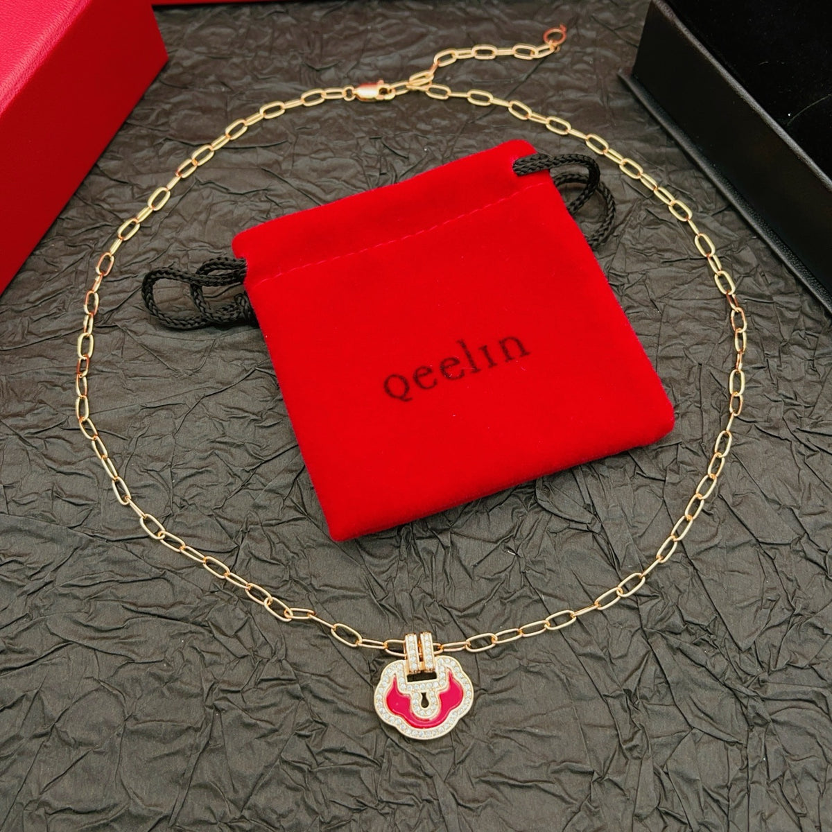 rose gold brass rose Necklace for women - alternate angle view 7