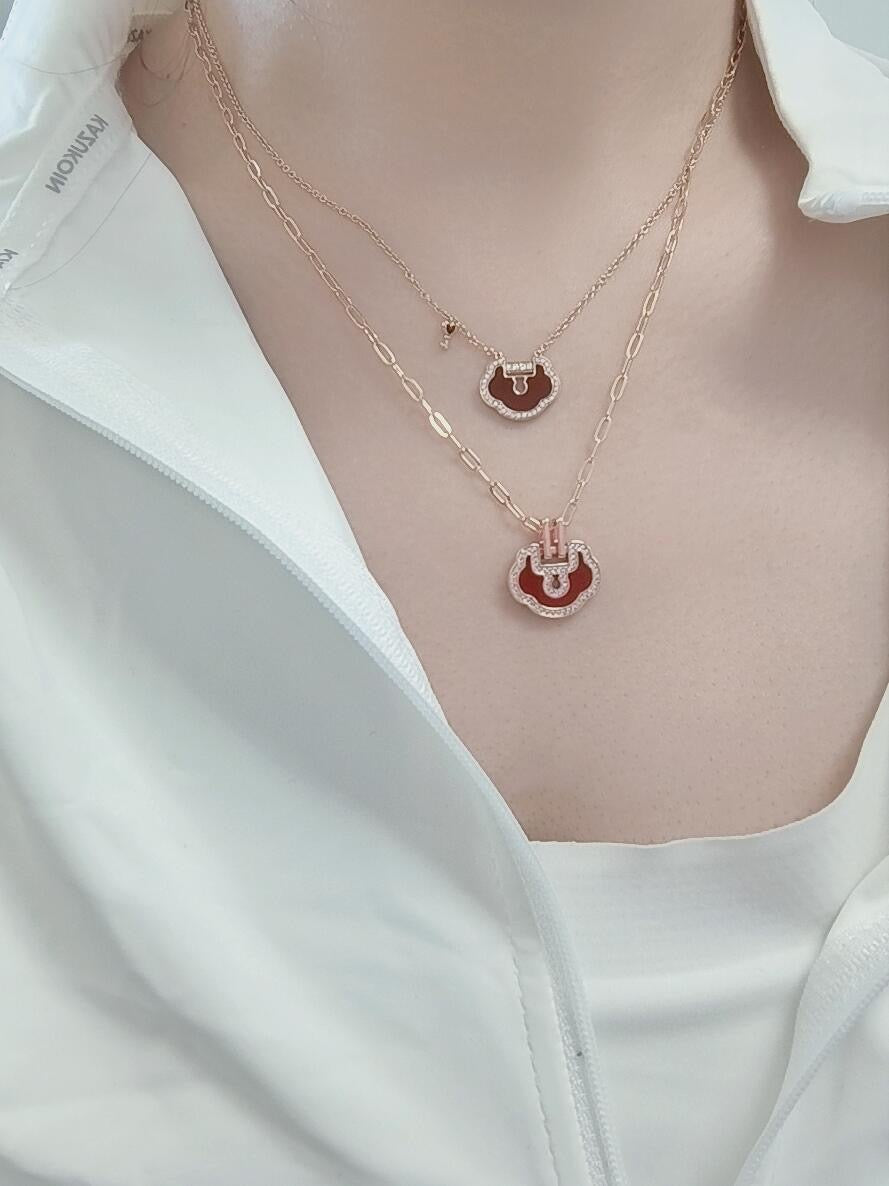 rose gold brass rose Necklace for women - alternate angle view 3