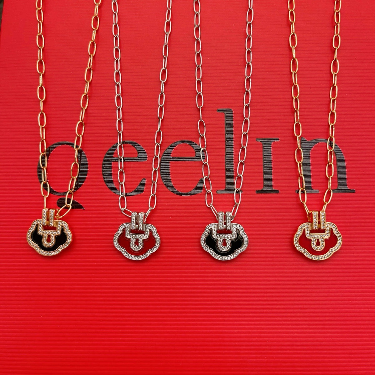 rose gold brass rose Necklace for women - alternate angle view 9
