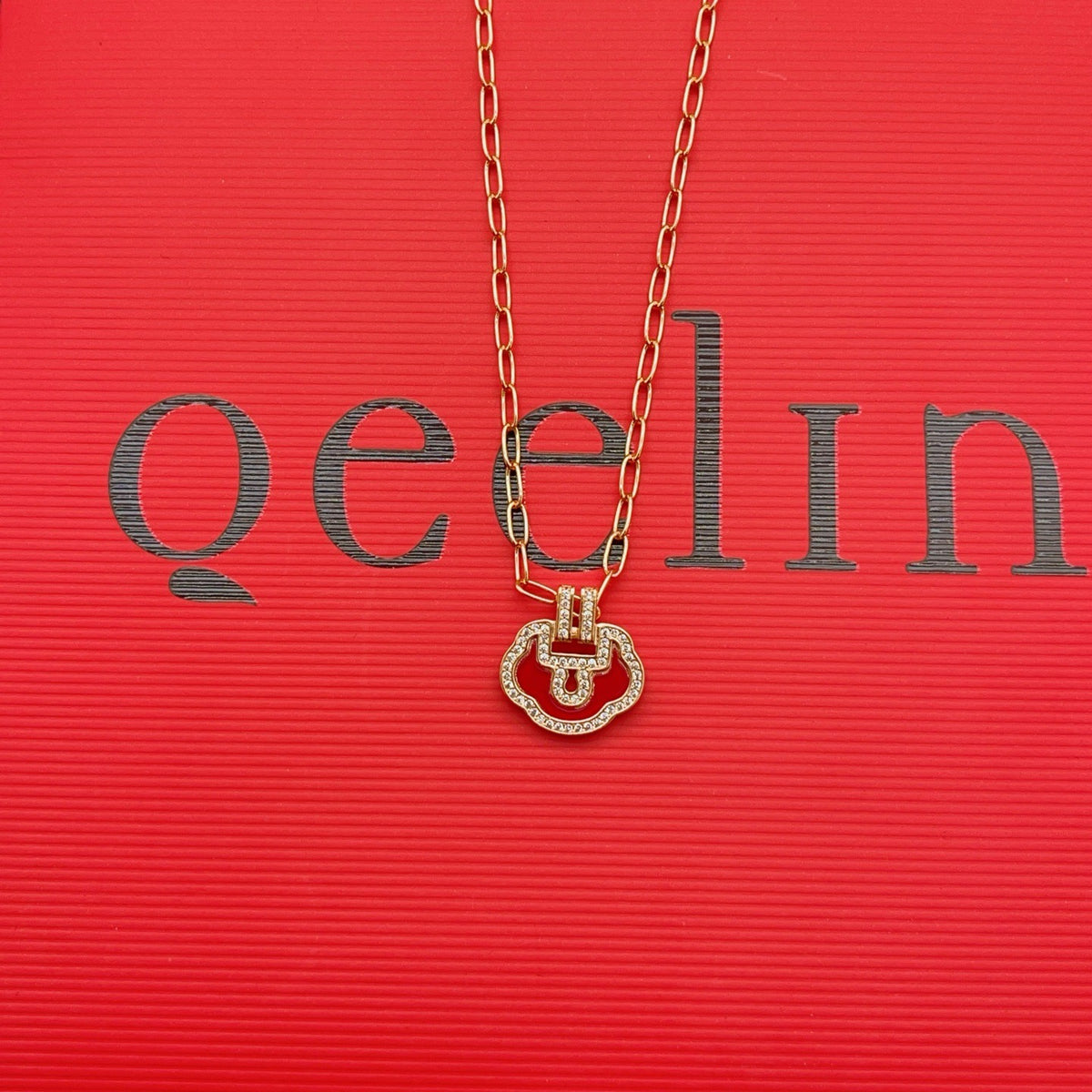 rose gold brass rose Necklace for women - alternate angle view 4