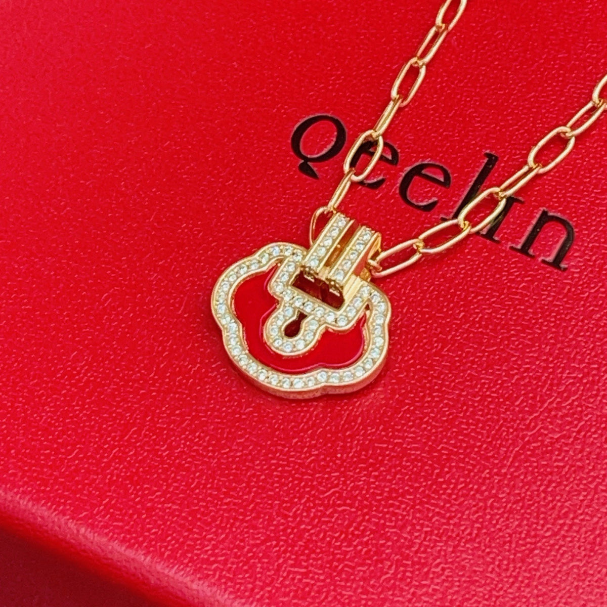 rose gold brass rose Necklace for women - product detail view