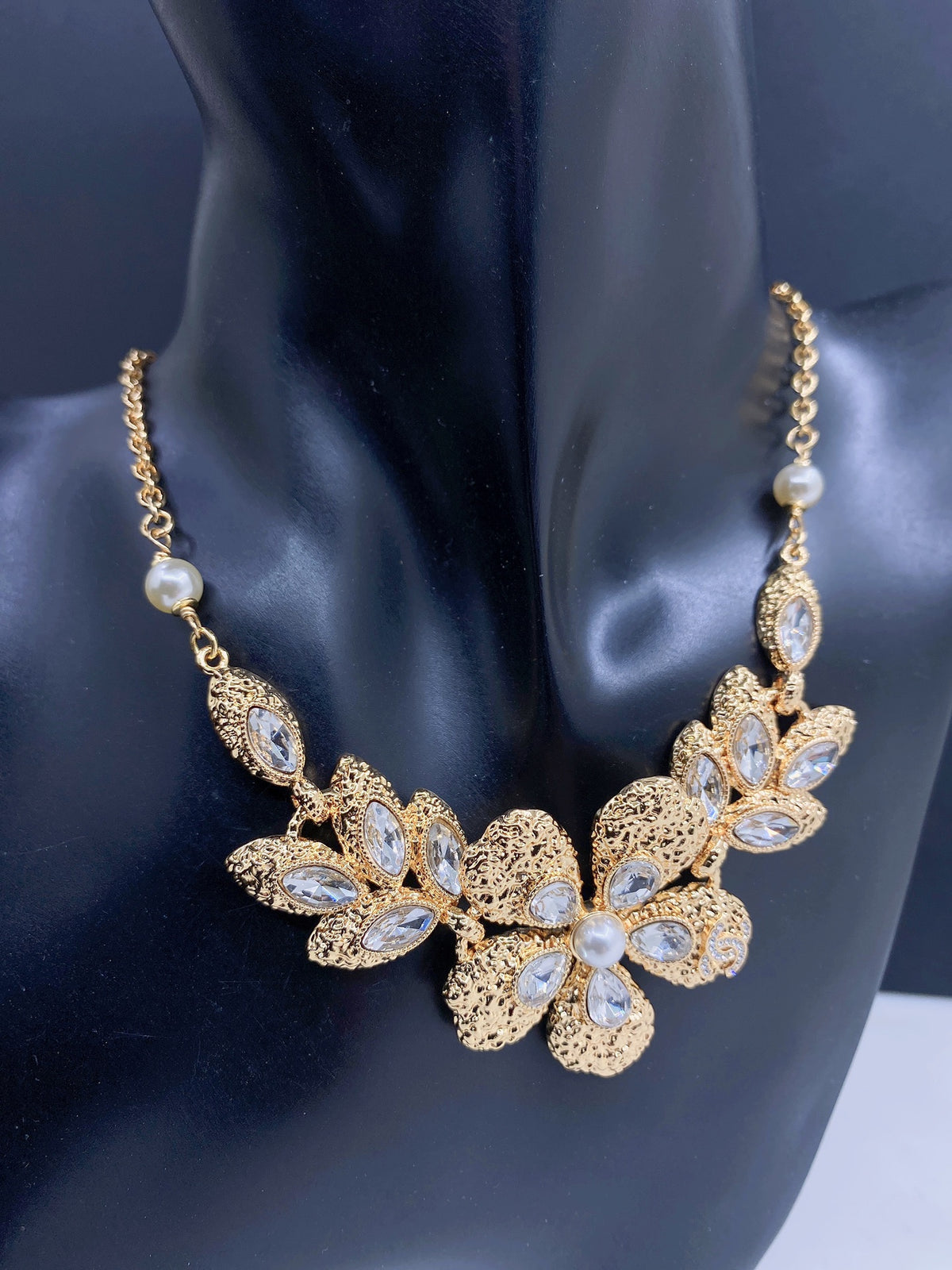 gold brass floral Necklace for women - alternate angle view 2