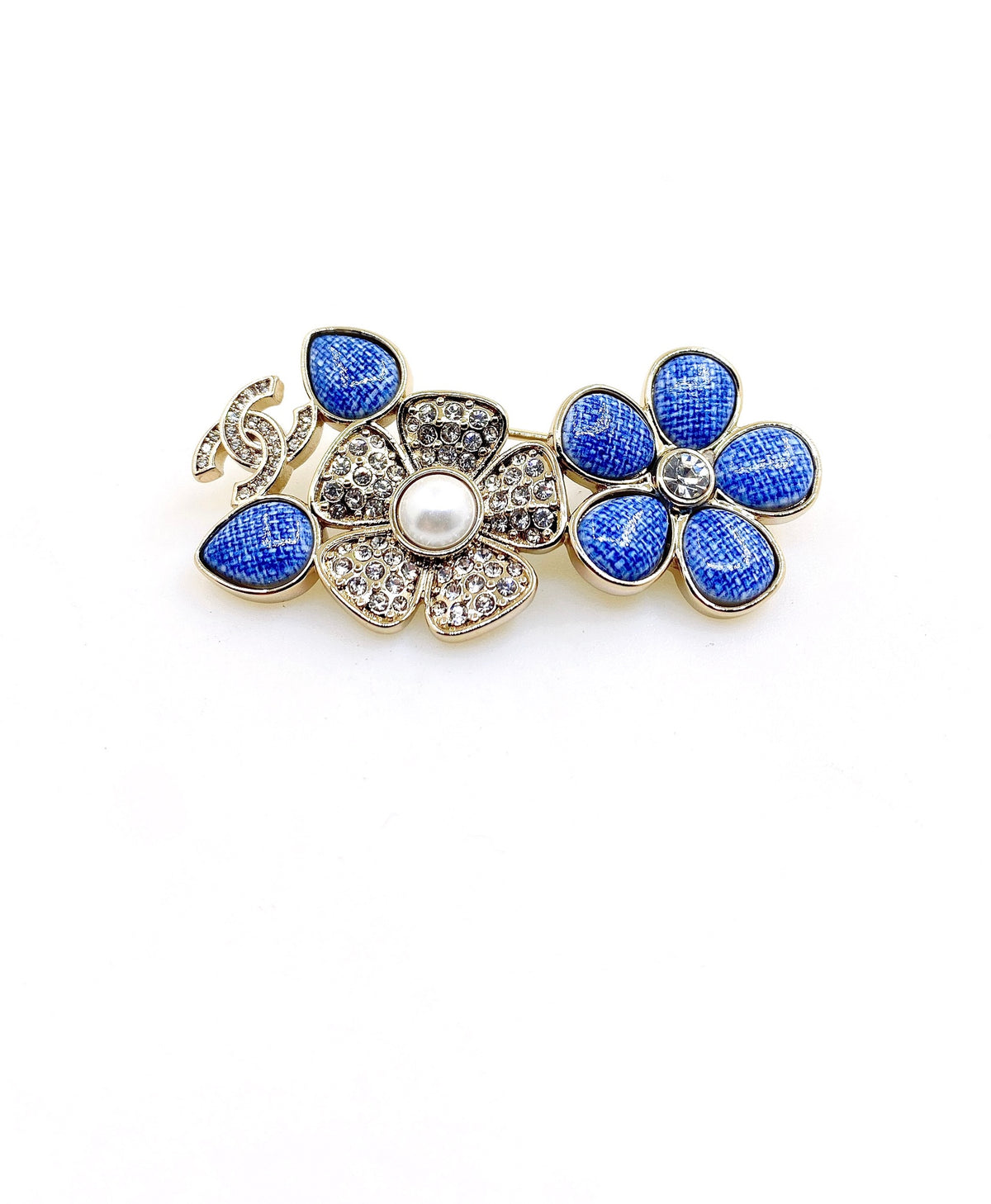 blue brass floral Brooch for women - product detail view