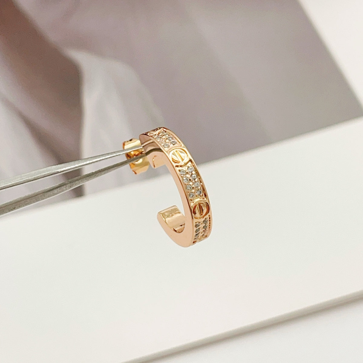 rose gold brass rose Stud Earrings for women - alternate angle view 4