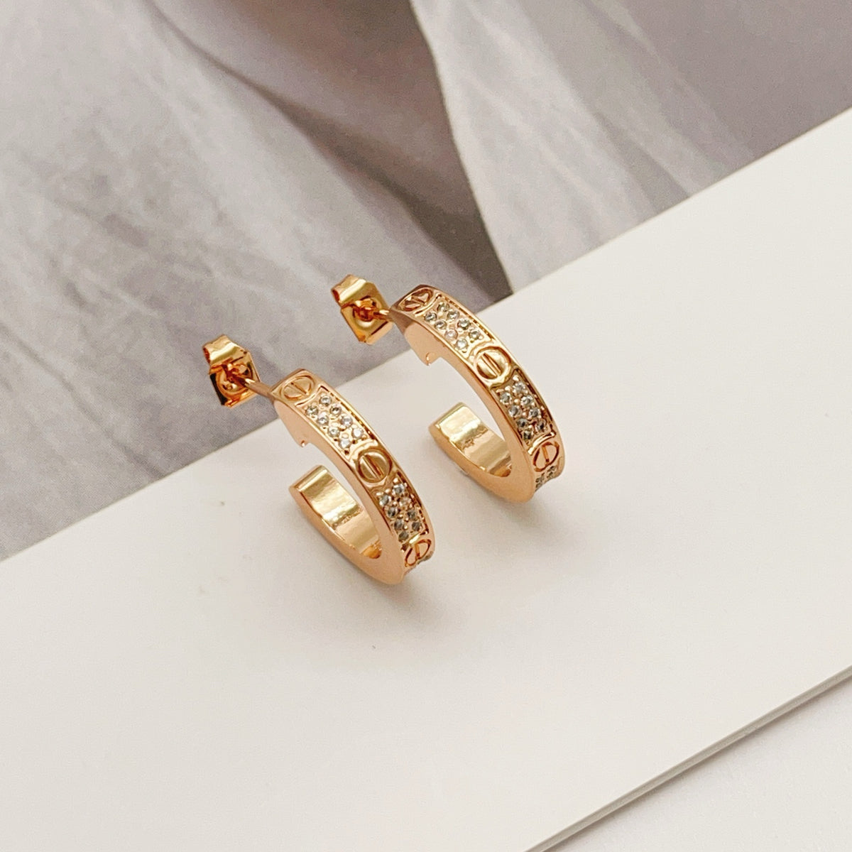 rose gold brass rose Stud Earrings for women - product detail view