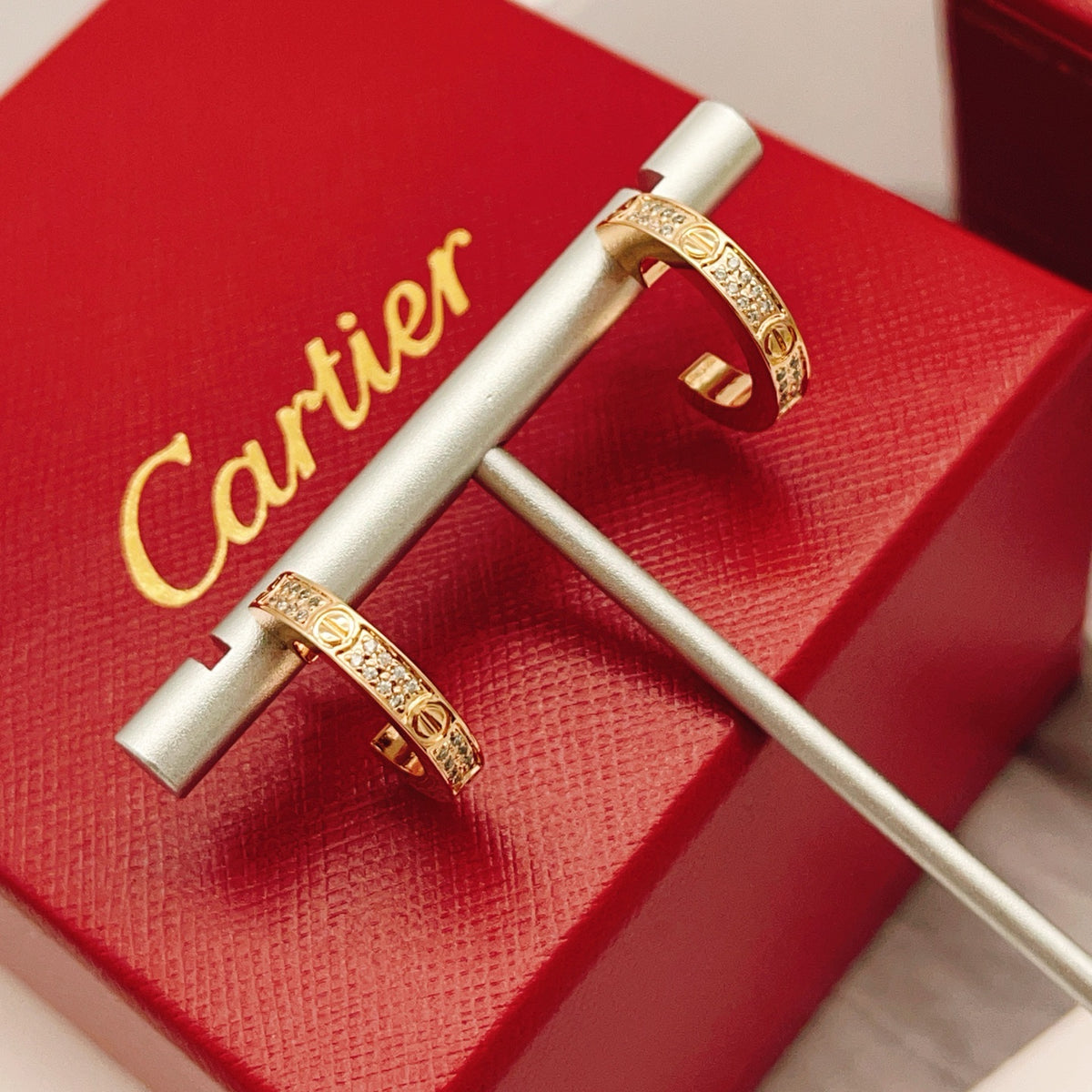 rose gold brass rose Stud Earrings for women - alternate angle view 2