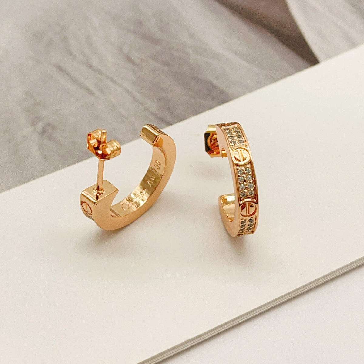 rose gold brass rose Stud Earrings for women - alternate angle view 5