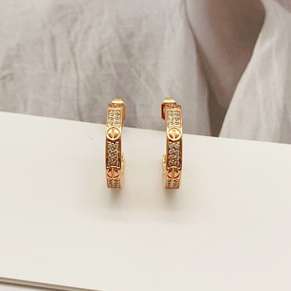 rose gold brass rose Stud Earrings for women - alternate angle view 3