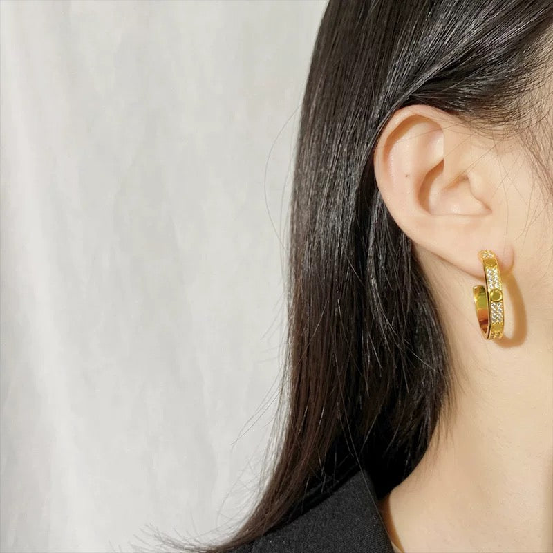 rose gold brass rose Stud Earrings for women - alternate angle view 8