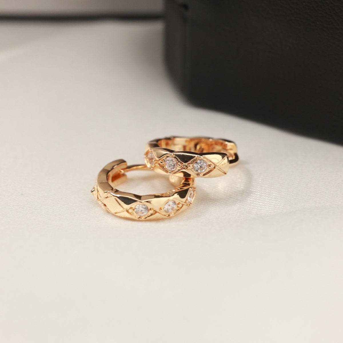 beige crystal floral Drop Earrings for women - alternate angle view 3