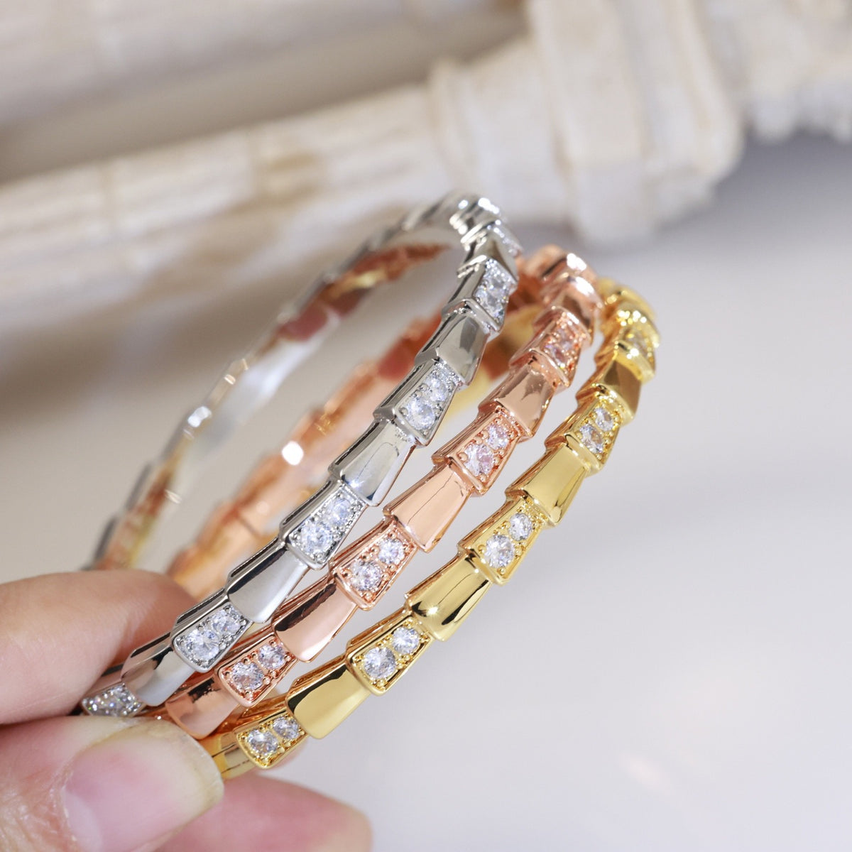 gold crystal crystal inlaid Bangle for women - alternate angle view 6