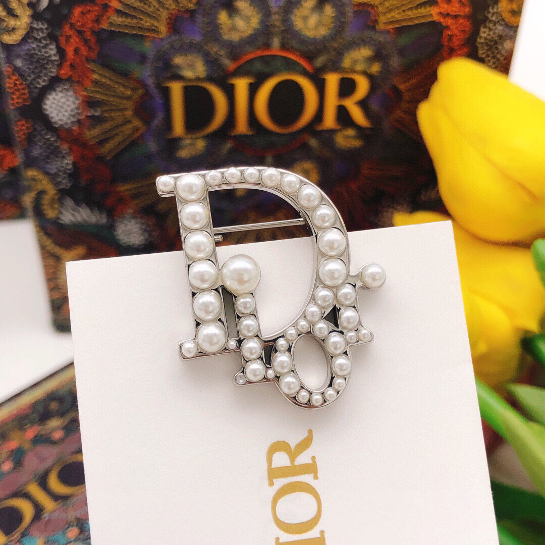 yellow brass letter Brooch for women - alternate angle view 2