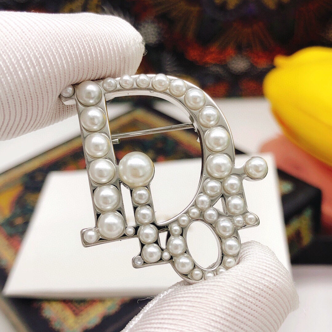yellow brass letter Brooch for women - product detail view