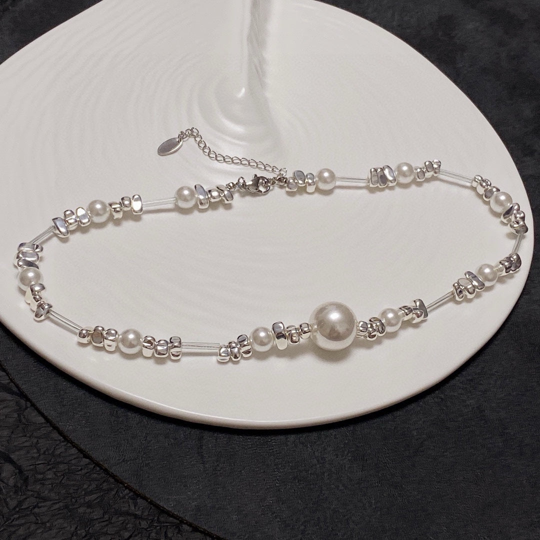 silver pearl Necklace for women - alternate angle view 3