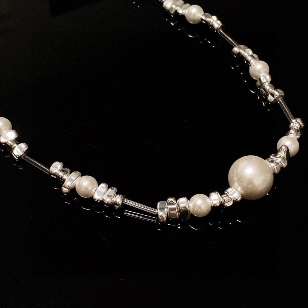 silver pearl Necklace for women - alternate angle view 6
