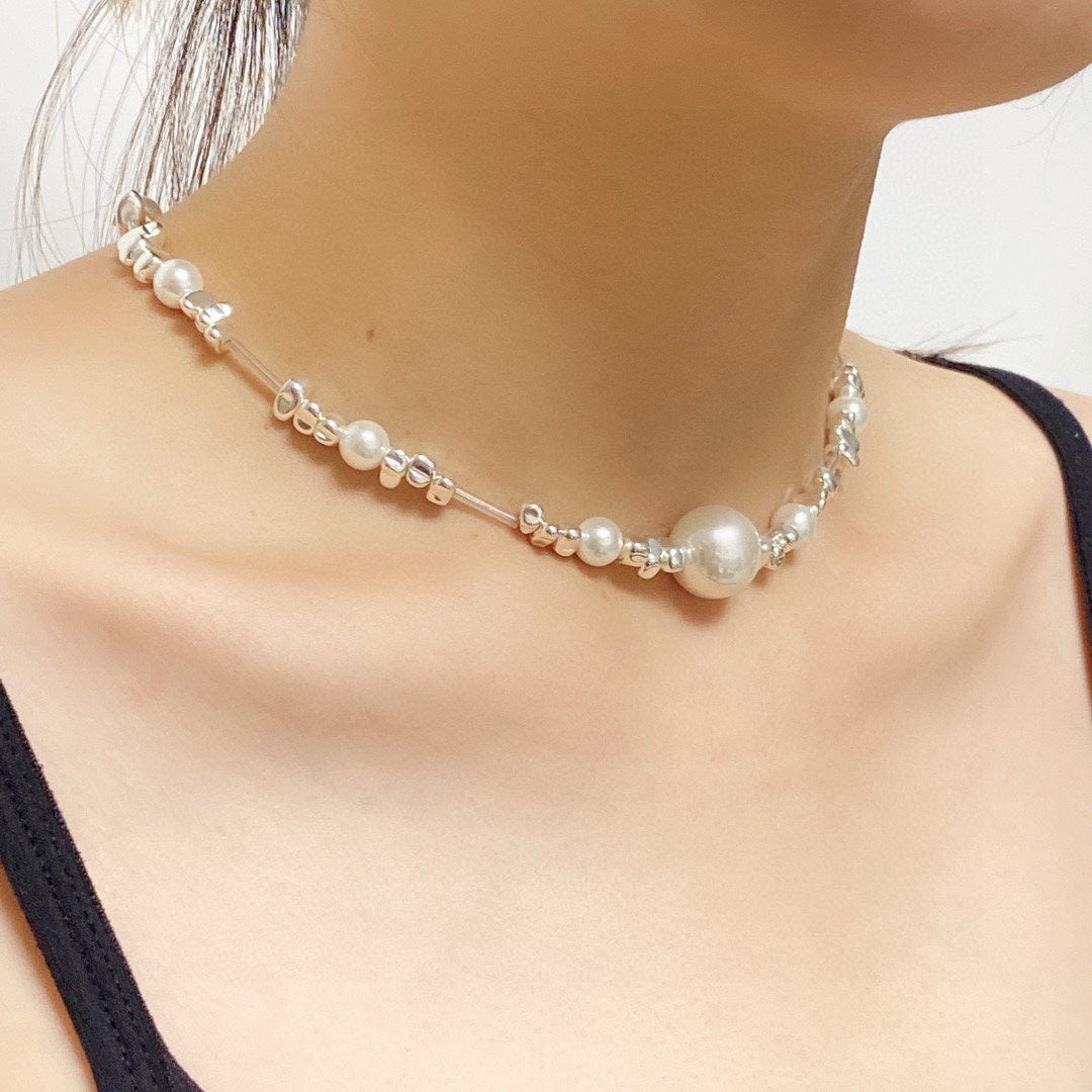 silver pearl Necklace for women - alternate angle view 2