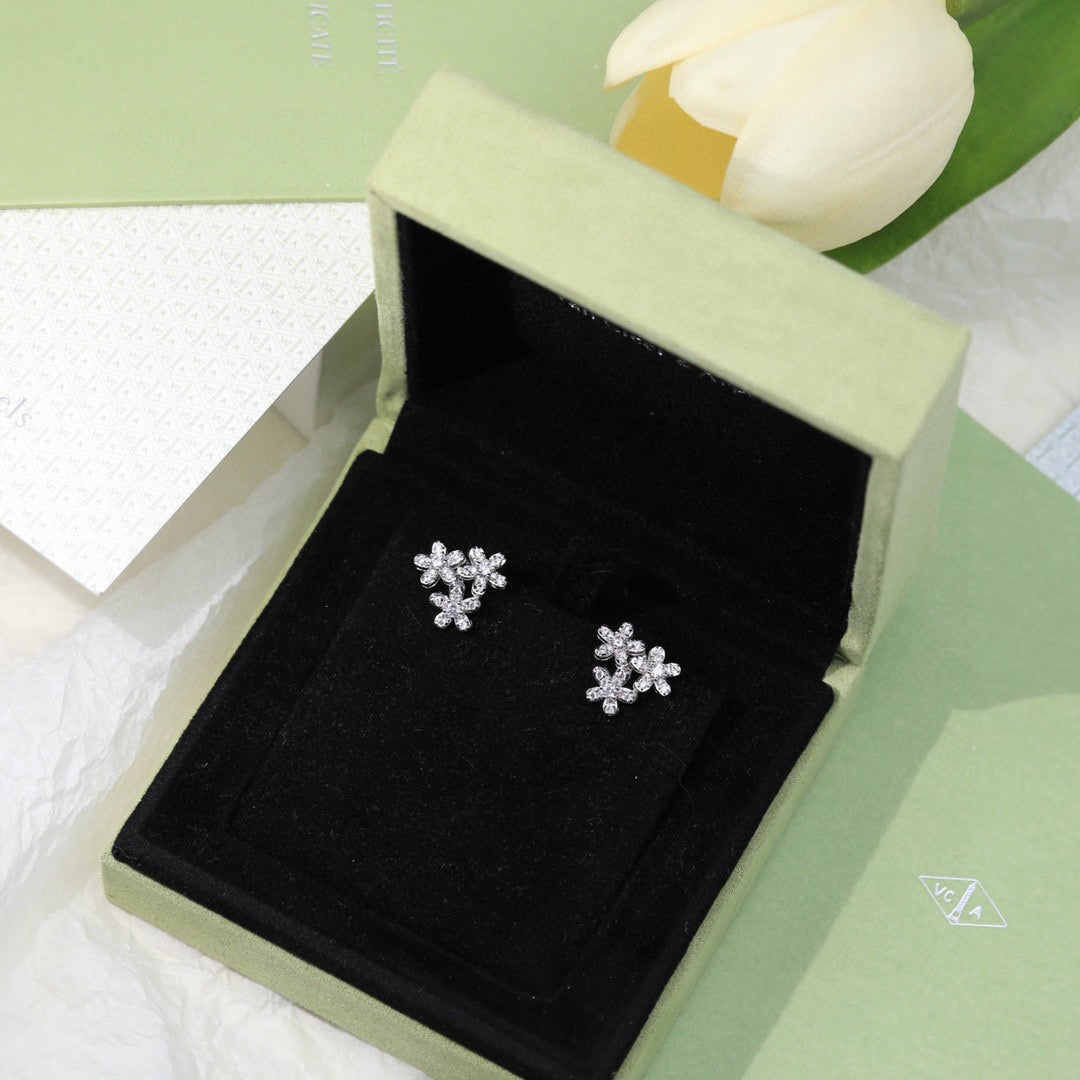 gold sterling silver floral Stud Earrings for women - alternate angle view 4