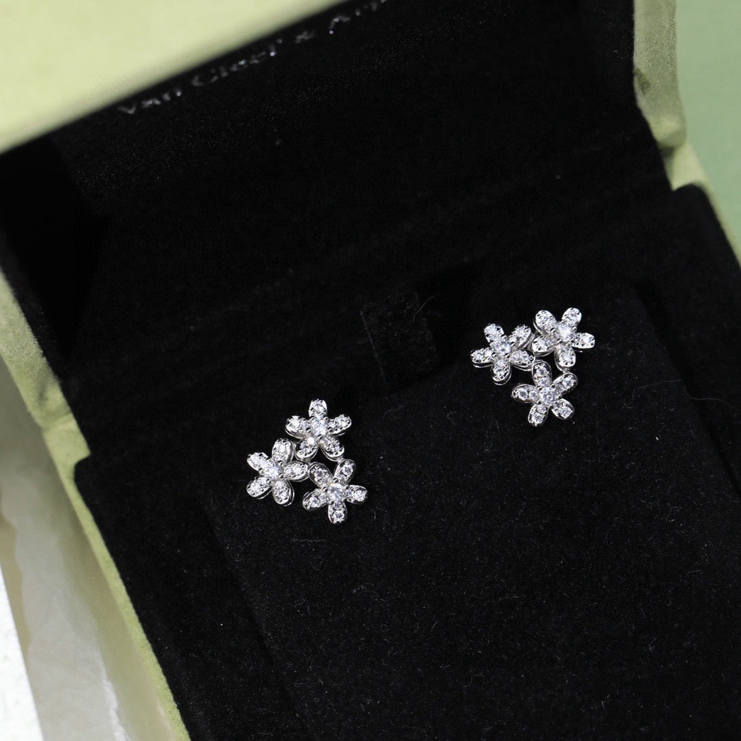 gold sterling silver floral Stud Earrings for women - product detail view