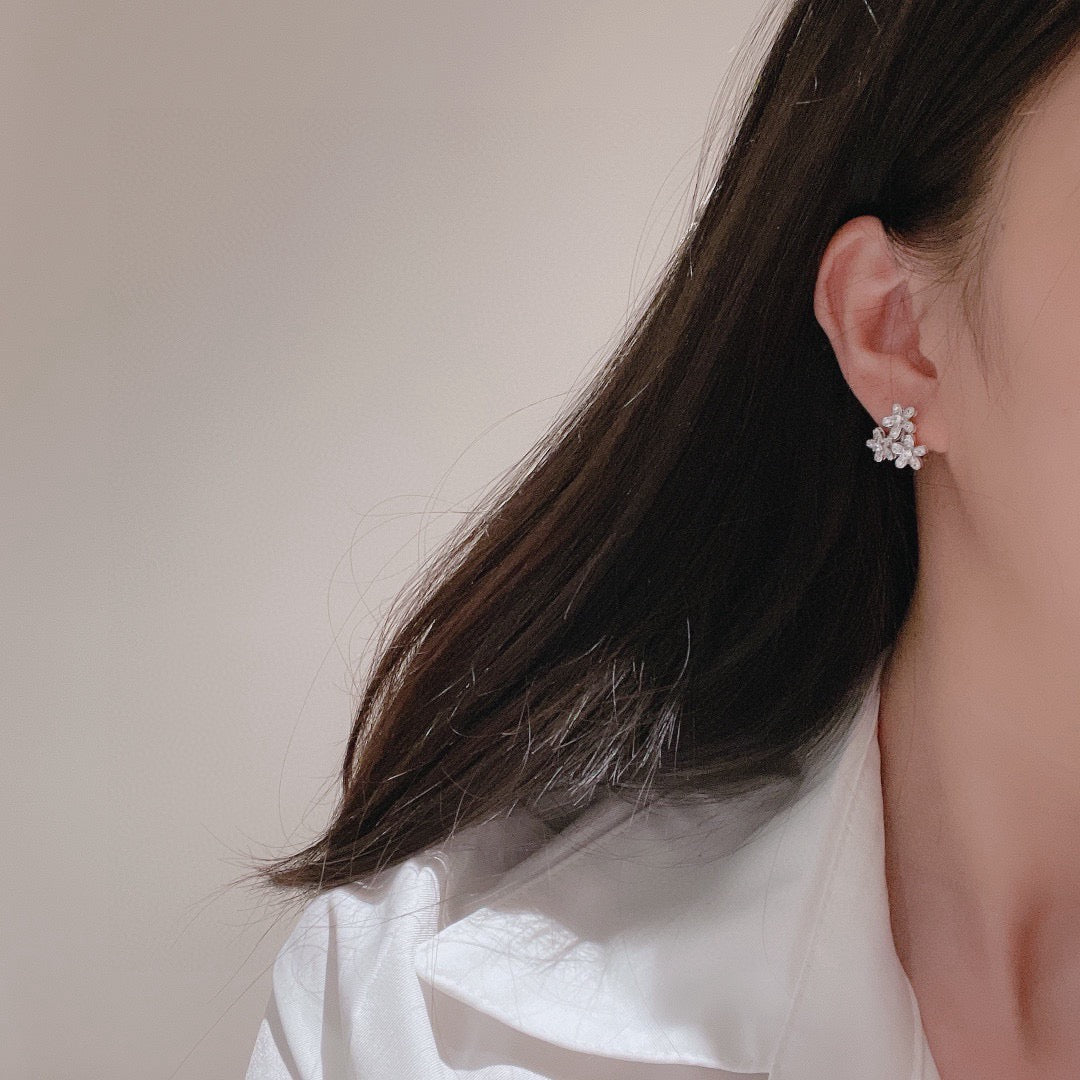 gold sterling silver floral Stud Earrings for women - alternate angle view 3