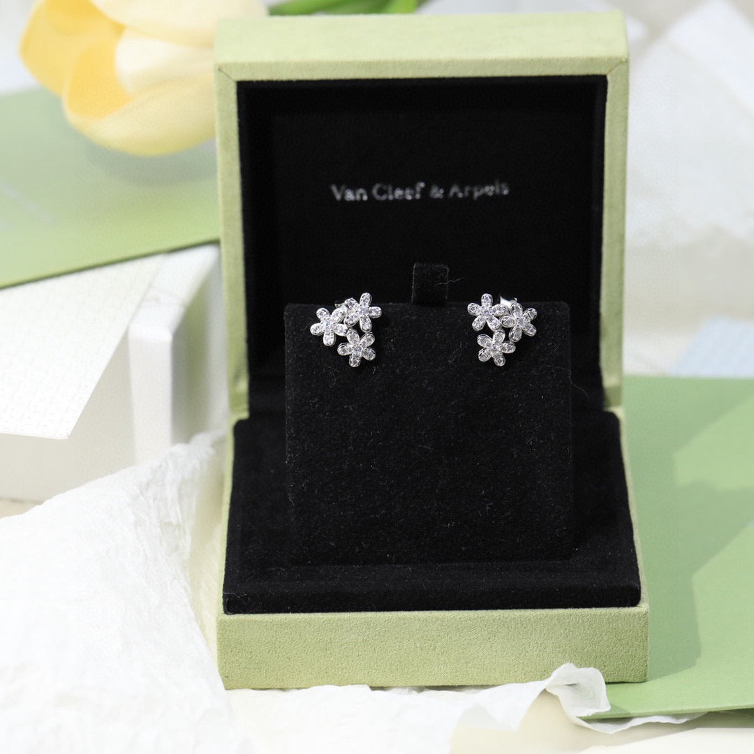 gold sterling silver floral Stud Earrings for women - alternate angle view 5