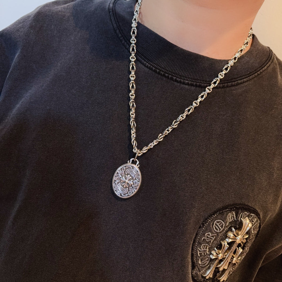 antique cross Pendant for men - alternate angle view 2