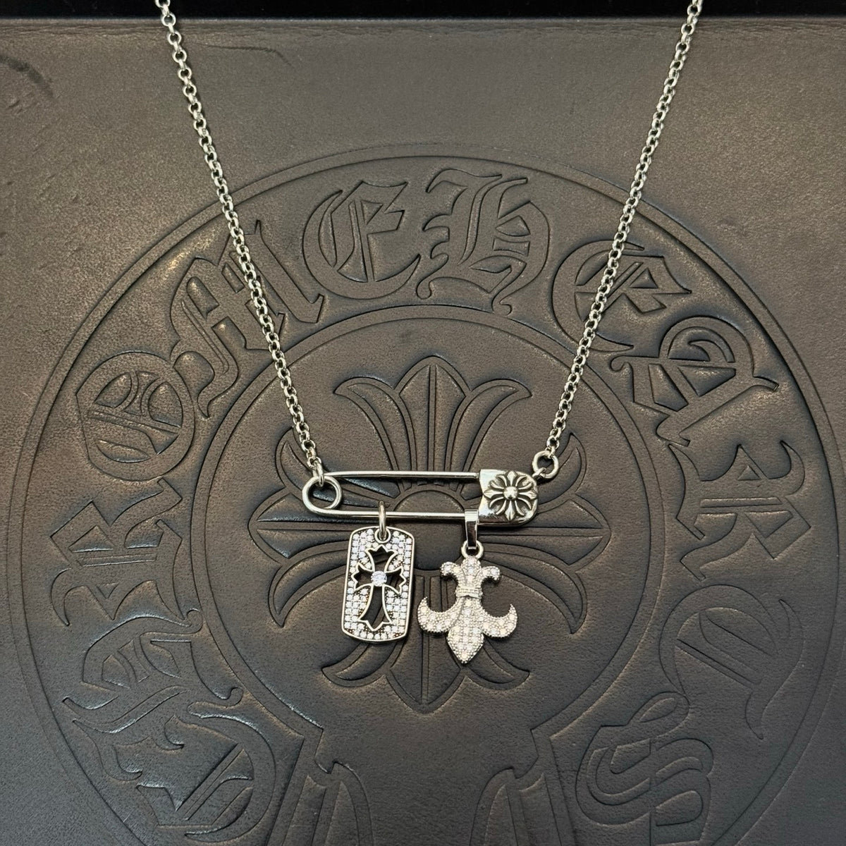 antique crystal cross Pendant for men - alternate angle view 3
