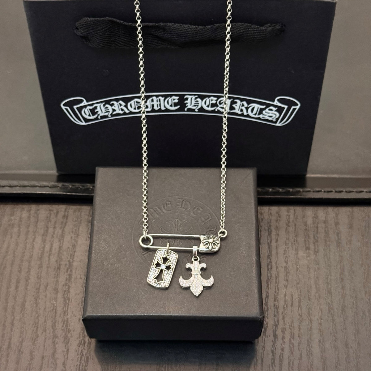 antique crystal cross Pendant for men - product detail view