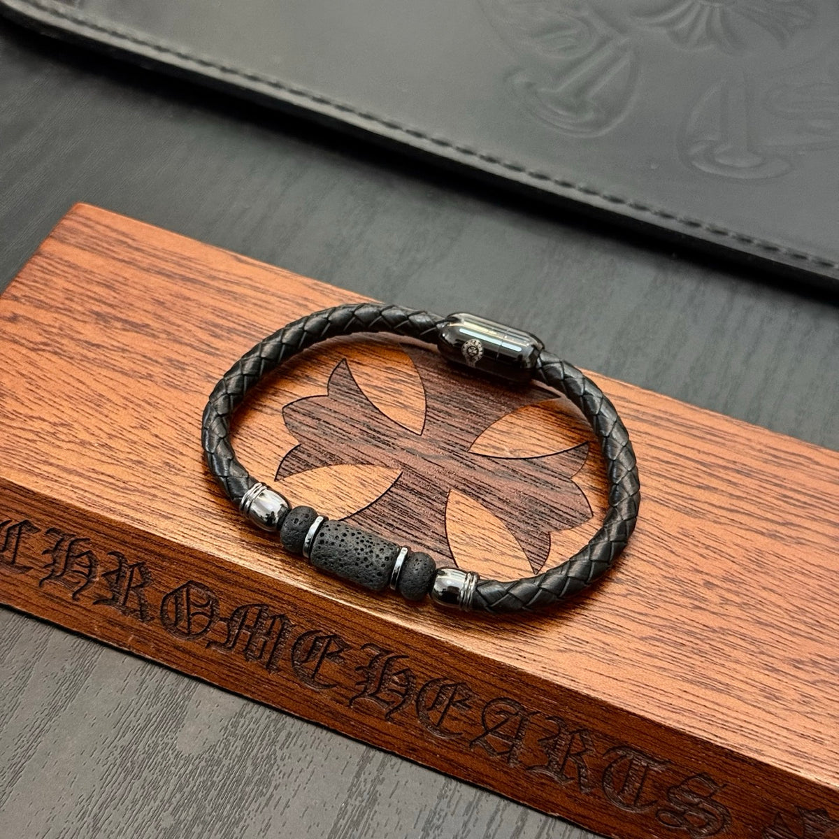 antique leather cross Bangle for women - alternate angle view 6